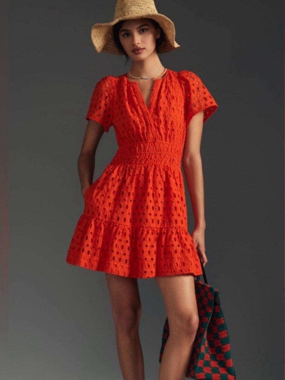 Cynthia Rowley Bright Orange Cotton Eyelet Dress, XS